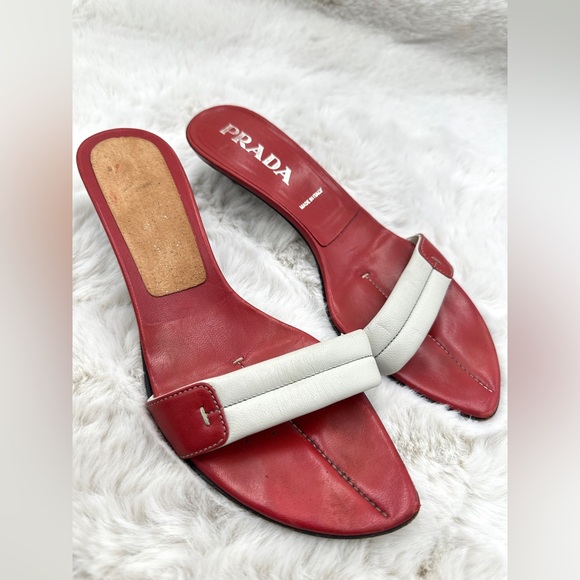 Vintage Prada Kitten Heels Mules Y2K size 39.5 9.5 red white leather‎ - Picture 5 of 10